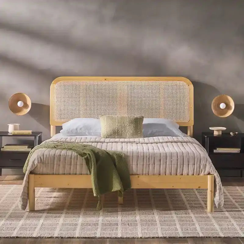 Tête de lit Queen en rotin incurvé Boho