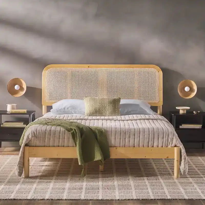 Tête de lit Queen en rotin incurvé Boho