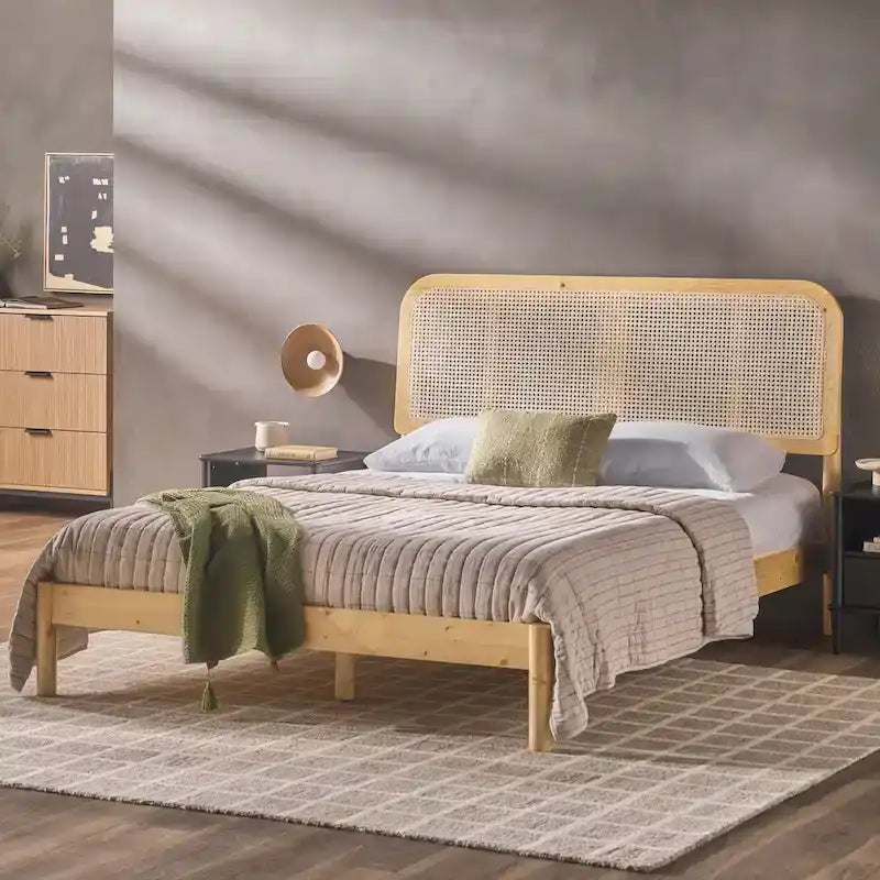 Tête de lit Queen en rotin incurvé Boho