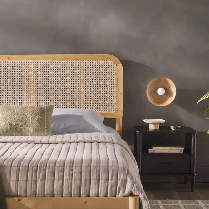 Tête de lit Queen en rotin incurvé Boho