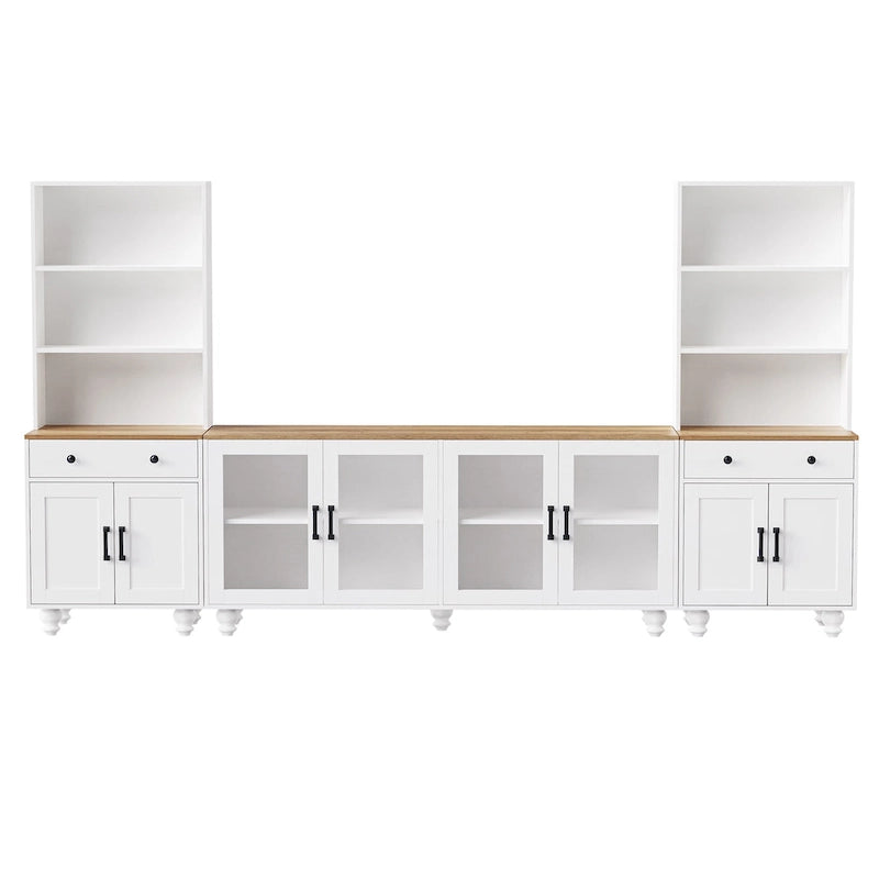 Meuble TV de centre de divertissement avec bibliothèques, portes vitrées et étagères réglables