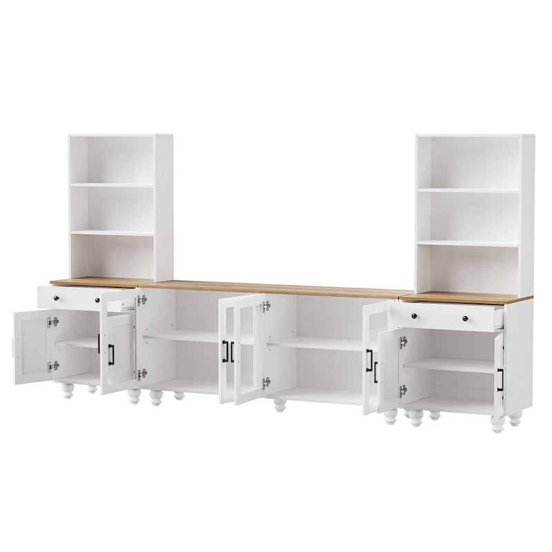 Meuble TV de centre de divertissement avec bibliothèques, portes vitrées et étagères réglables