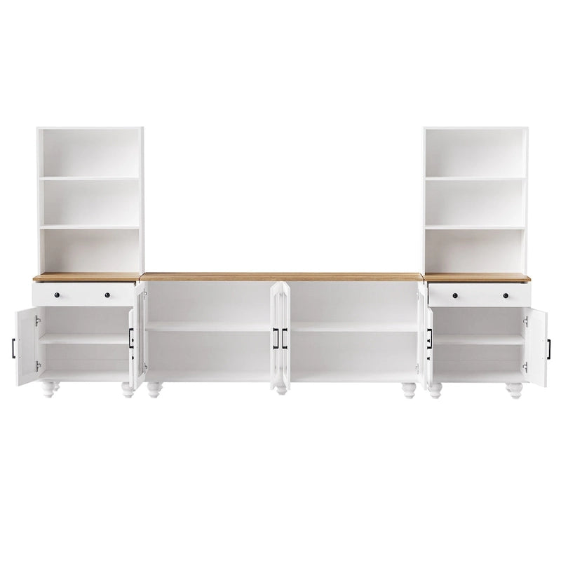 Meuble TV de centre de divertissement avec bibliothèques, portes vitrées et étagères réglables