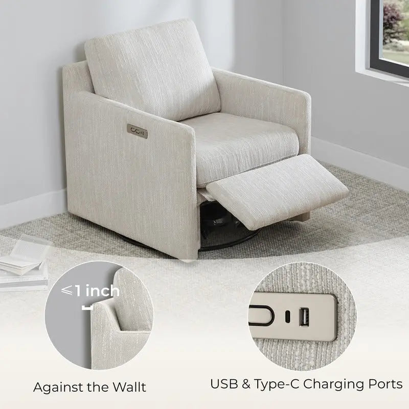 Fauteuil inclinable pivotant motorisé avec port de charge USB et repose-pieds réglable