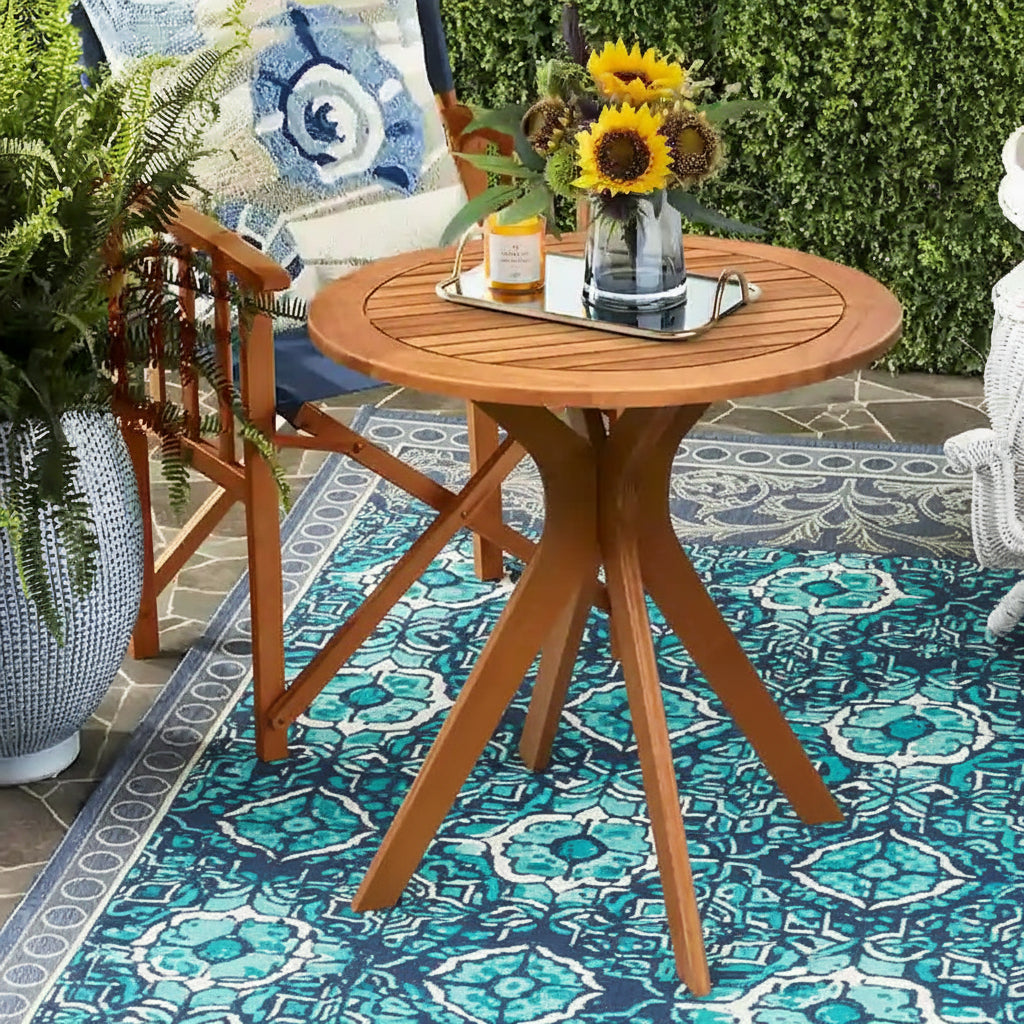 Costway 27 Outdoor Round Table Solid Wood Coffee Side Bistro Table - See Description