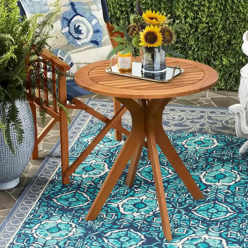 Costway 27 Outdoor Round Table Solid Wood Coffee Side Bistro Table - See Description