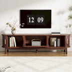 Meuble TV pour téléviseurs jusqu'à 75 pouces avec portes de rangement et pieds en bois
