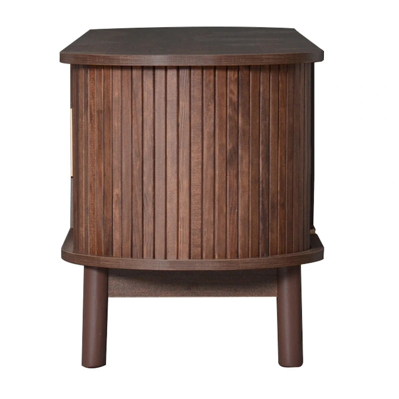 Meuble TV pour téléviseurs jusqu'à 75 pouces avec portes de rangement et pieds en bois