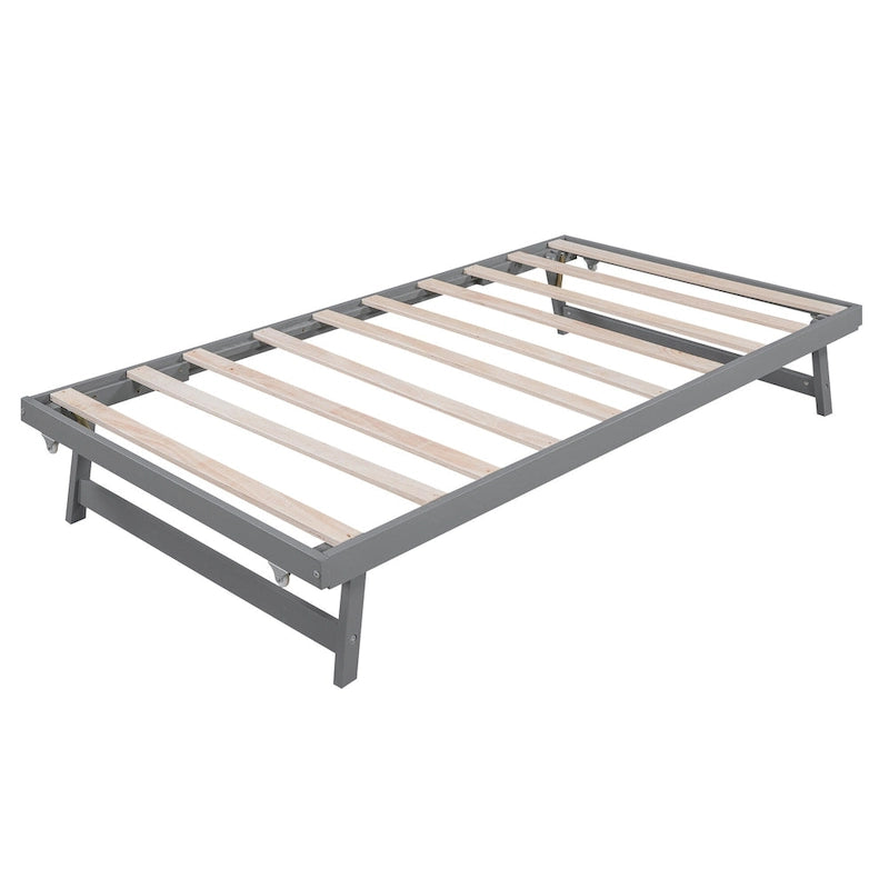 Lit plateforme pleine grandeur avec lit gigogne réglable, gris