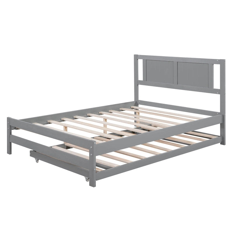 Lit plateforme pleine grandeur avec lit gigogne réglable, gris