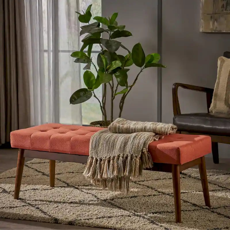 Banc ottoman en tissu capitonné