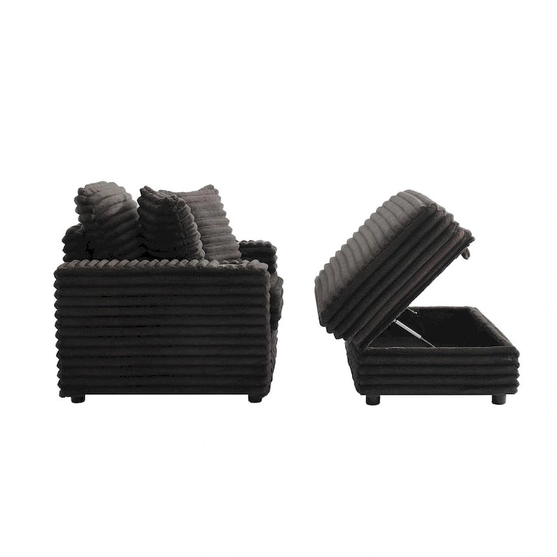 Chaise longue en flanelle de coton avec pouf de rangement