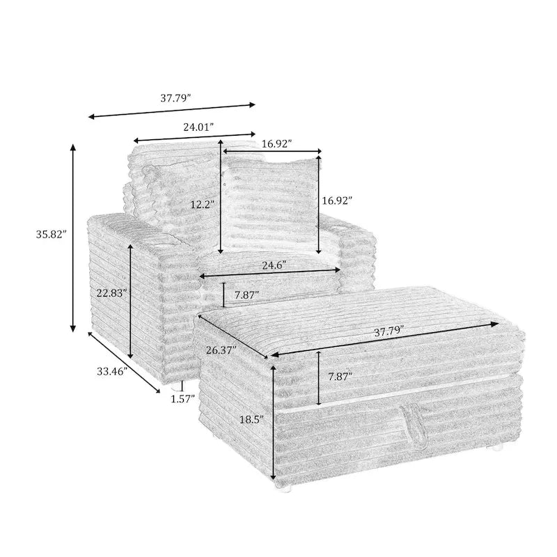 Chaise longue en flanelle de coton avec pouf de rangement