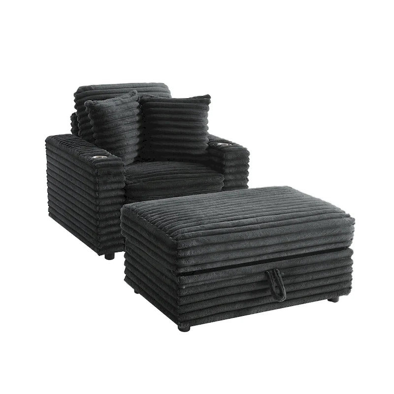 Chaise longue en flanelle de coton avec pouf de rangement