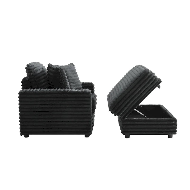 Chaise longue en flanelle de coton avec pouf de rangement
