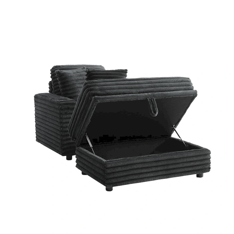 Chaise longue en flanelle de coton avec pouf de rangement