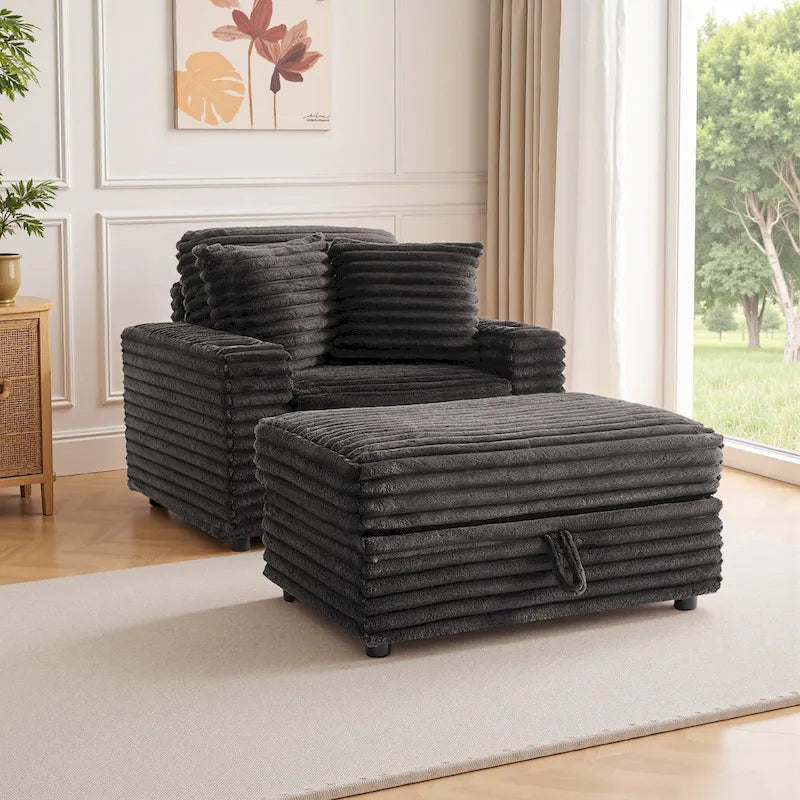 Chaise longue en flanelle de coton avec pouf de rangement