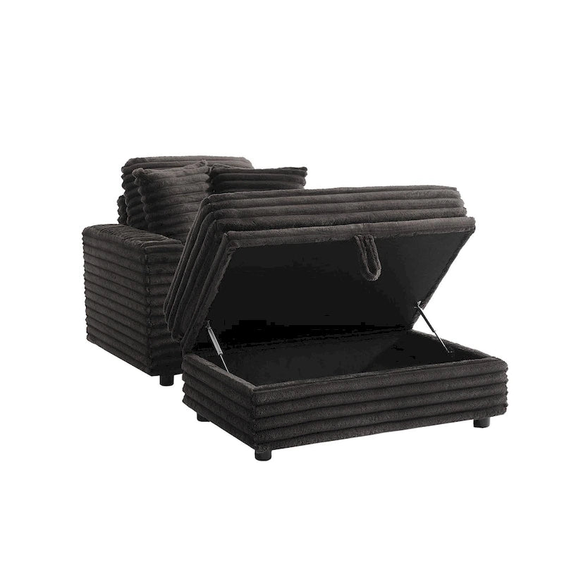 Chaise longue en flanelle de coton avec pouf de rangement