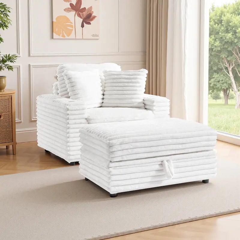 Chaise longue en flanelle de coton avec pouf de rangement
