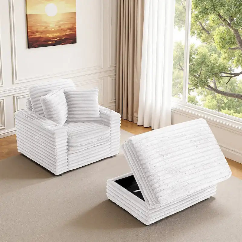 Chaise longue en flanelle de coton avec pouf de rangement
