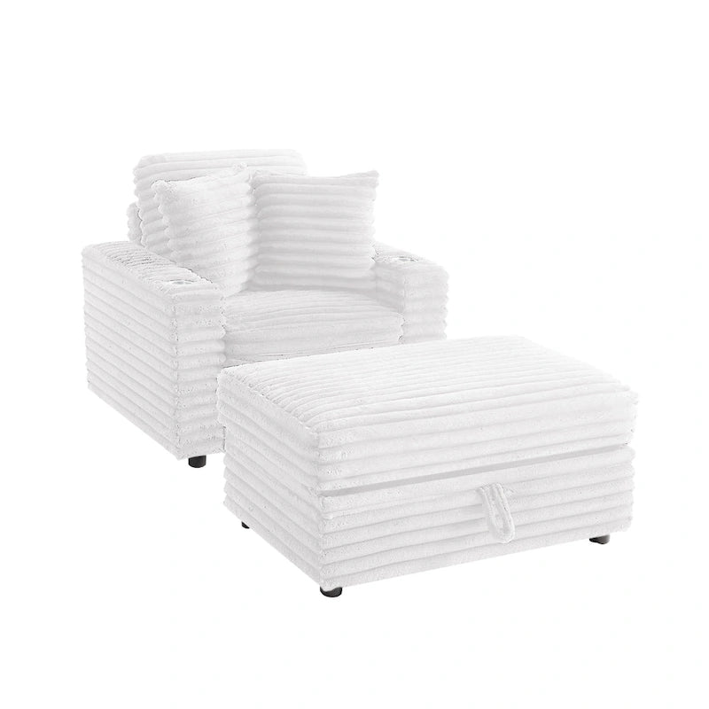 Chaise longue en flanelle de coton avec pouf de rangement