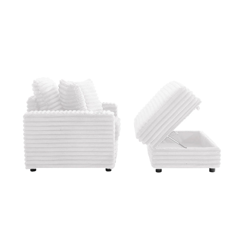 Chaise longue en flanelle de coton avec pouf de rangement