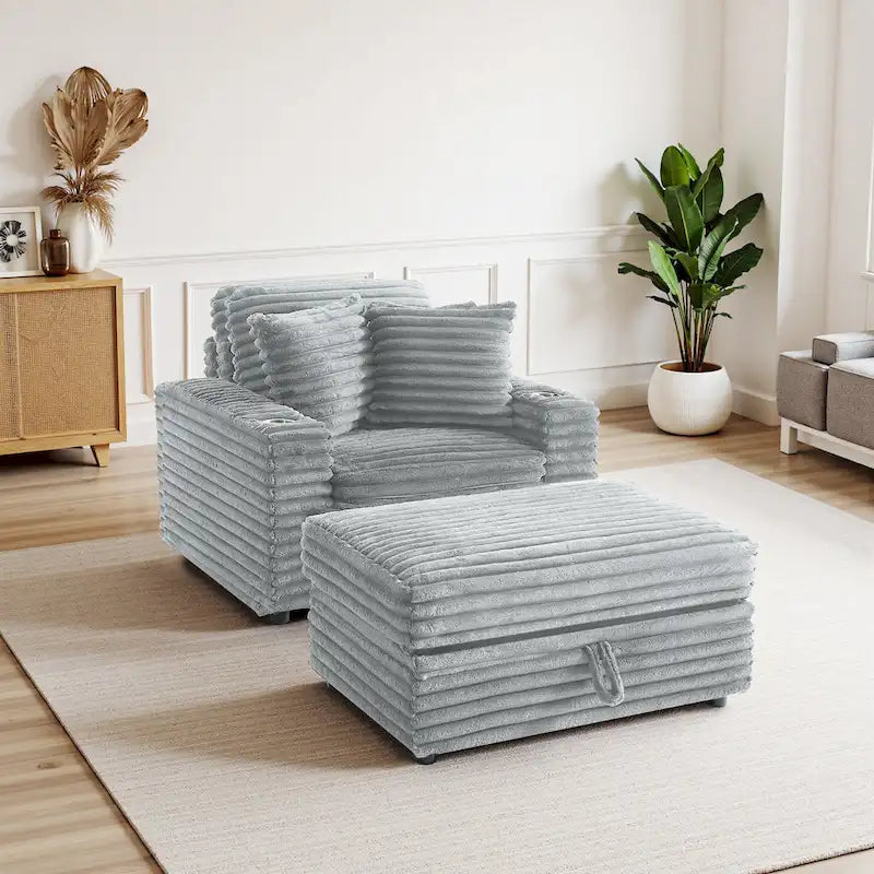 Chaise longue en flanelle de coton avec pouf de rangement