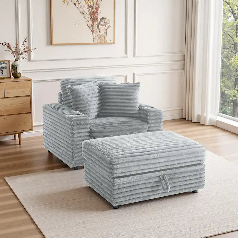 Chaise longue en flanelle de coton avec pouf de rangement