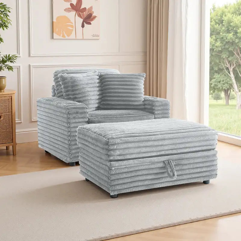 Chaise longue en flanelle de coton avec pouf de rangement