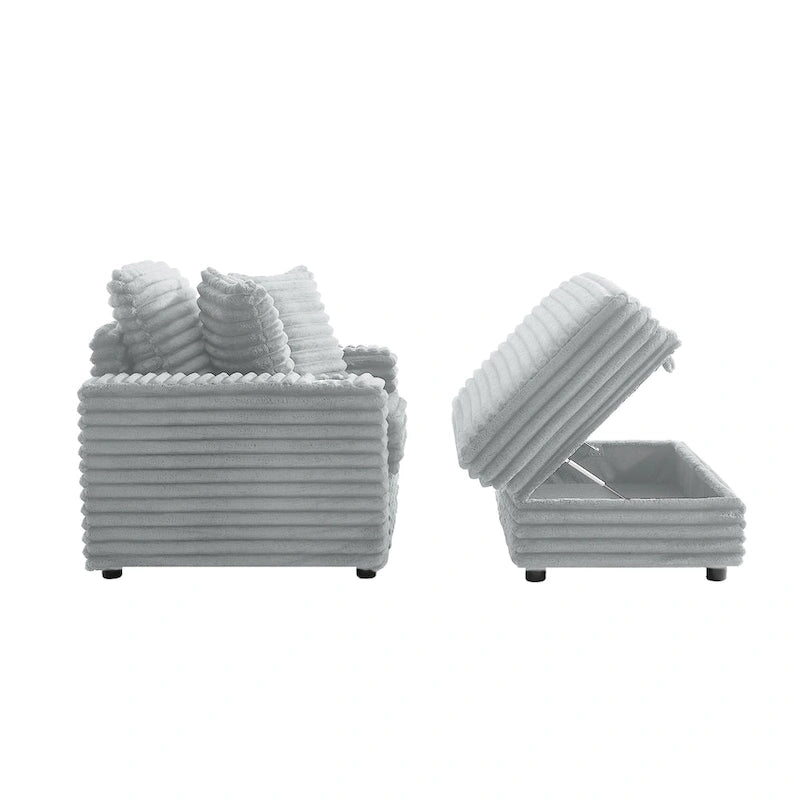 Chaise longue en flanelle de coton avec pouf de rangement