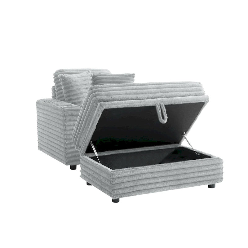 Chaise longue en flanelle de coton avec pouf de rangement