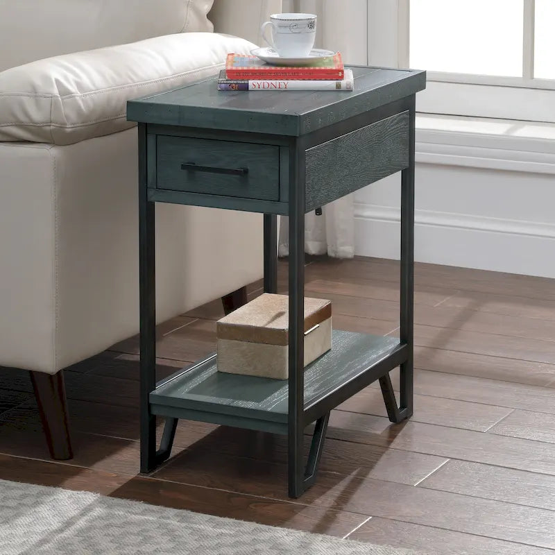 Table d'appoint rustique en bois de 20 pouces avec 1 étagère et 1 tiroir