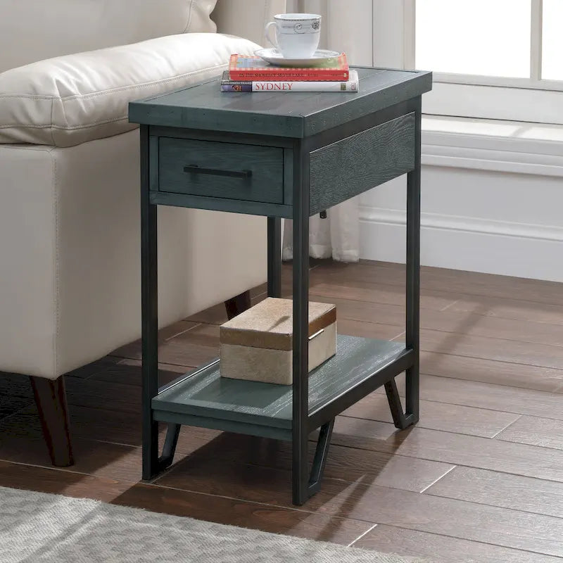 Table d'appoint rustique en bois de 20 pouces avec 1 étagère et 1 tiroir