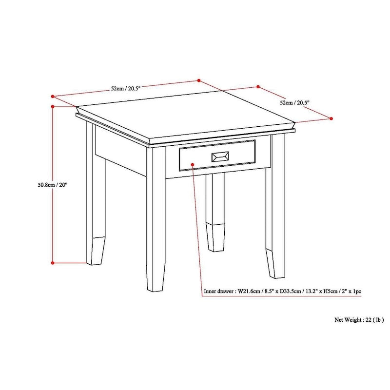Table d'appoint carrée en bois massif