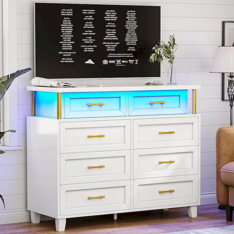 Commode à 8 tiroirs avec lumières LED et design en colonne
