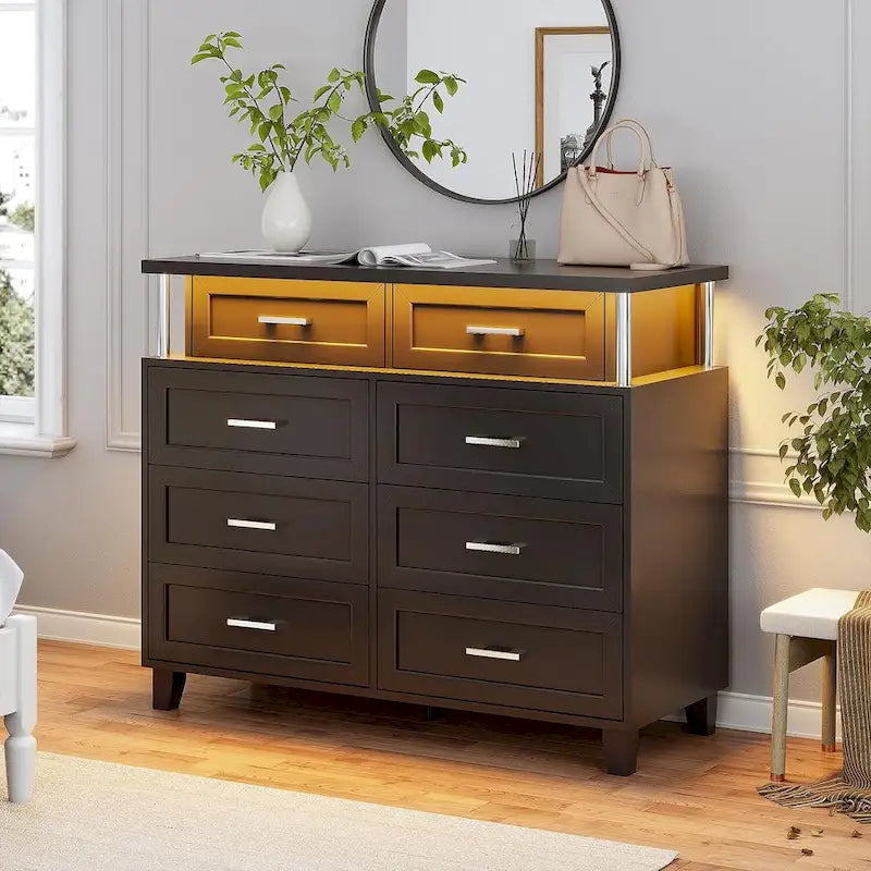 Commode à 8 tiroirs avec lumières LED et design en colonne