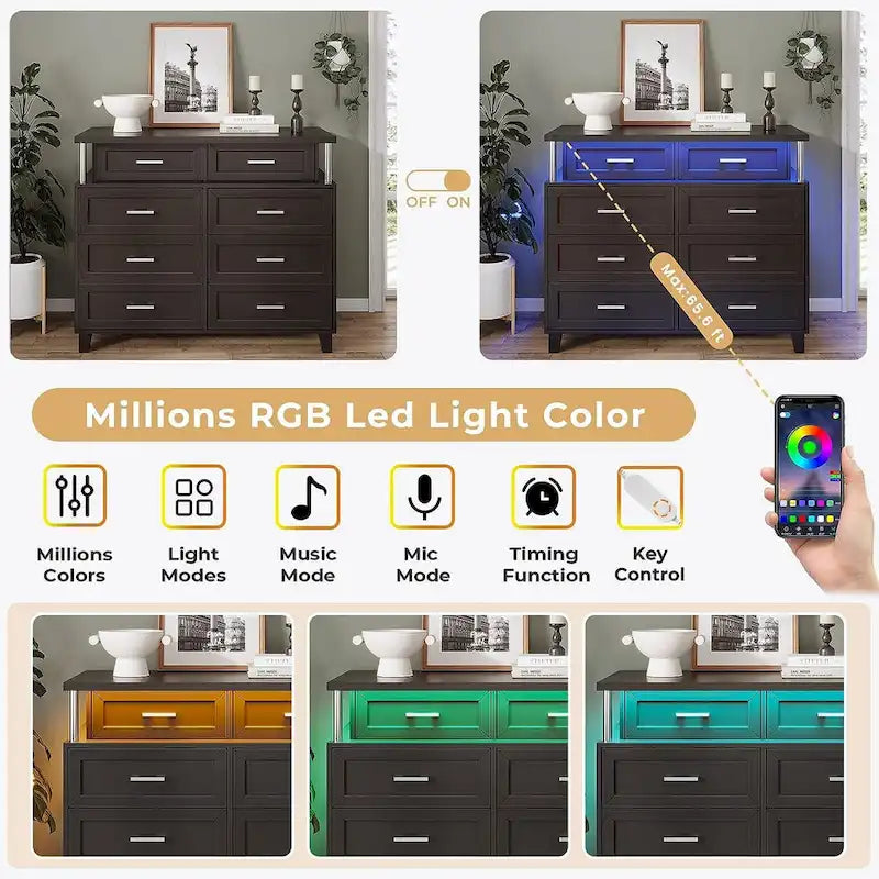 Commode à 8 tiroirs avec lumières LED et design en colonne