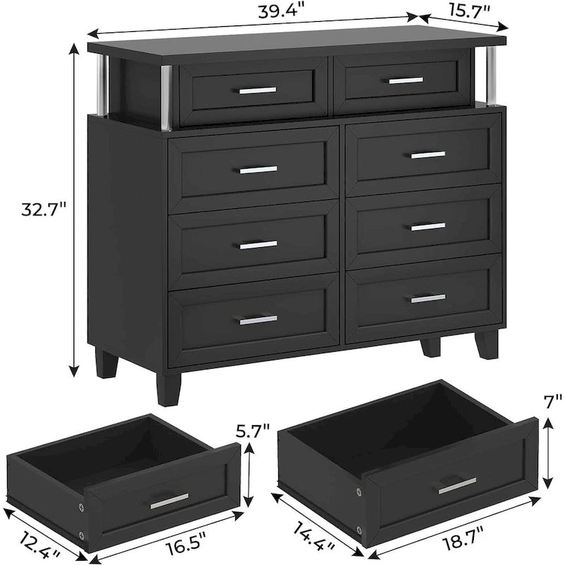 Commode à 8 tiroirs avec lumières LED et design en colonne