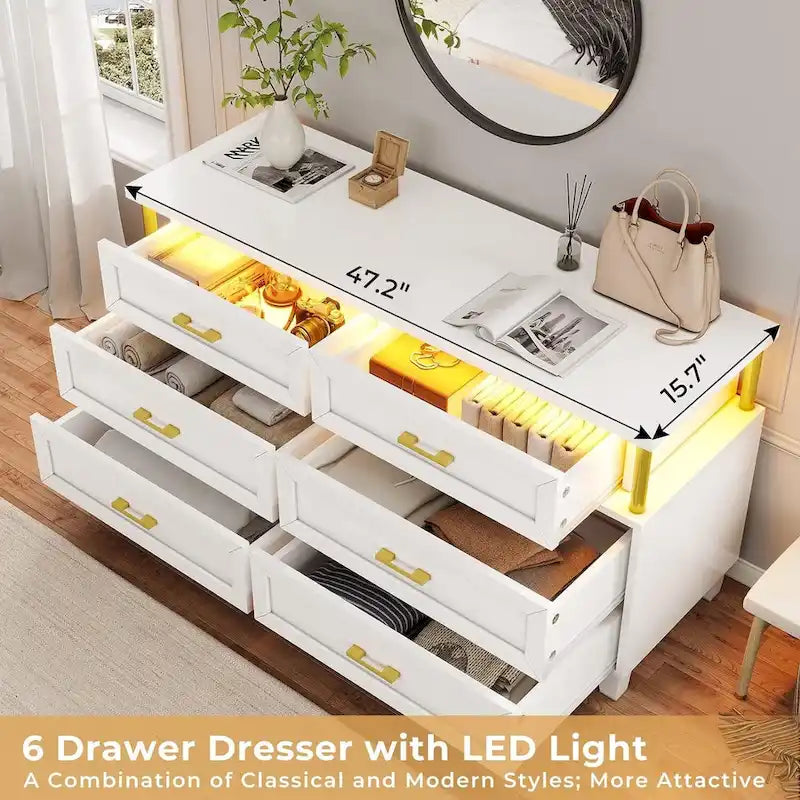 Commode à 8 tiroirs avec lumières LED et design en colonne