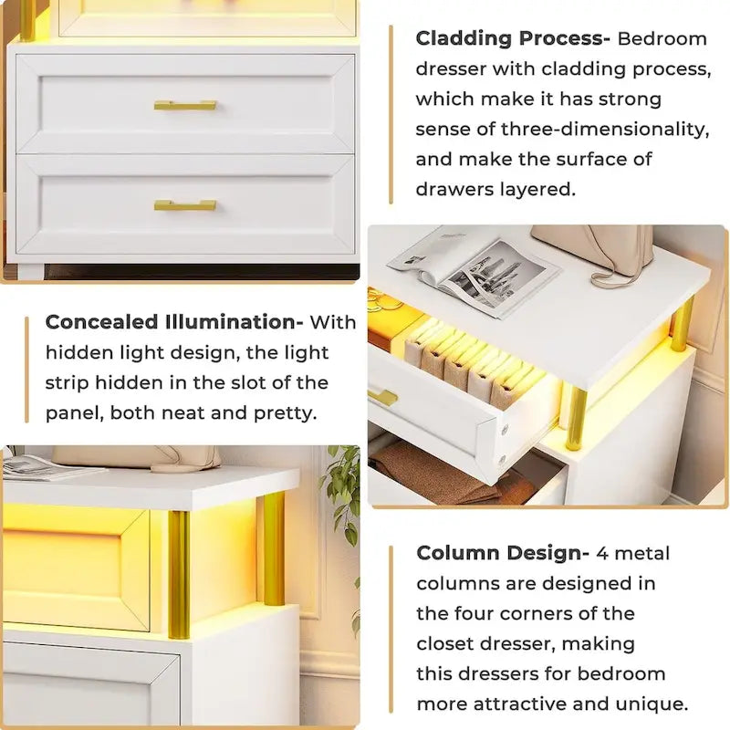 Commode à 8 tiroirs avec lumières LED et design en colonne
