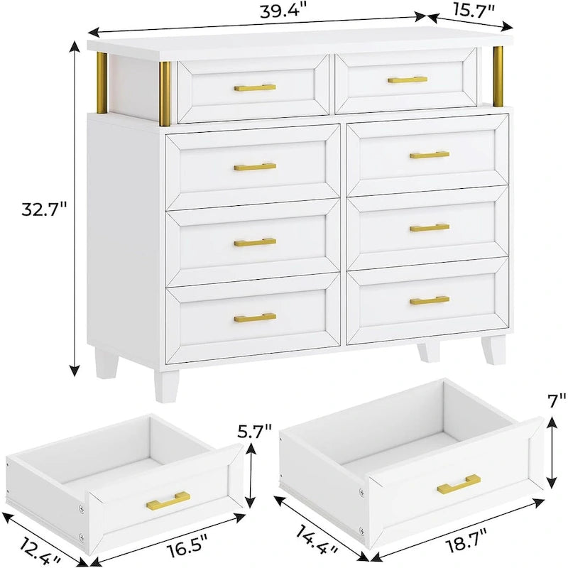 Commode à 8 tiroirs avec lumières LED et design en colonne