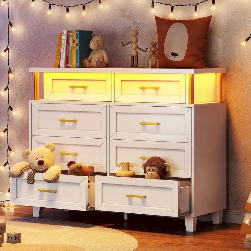 Commode à 8 tiroirs avec lumières LED et design en colonne