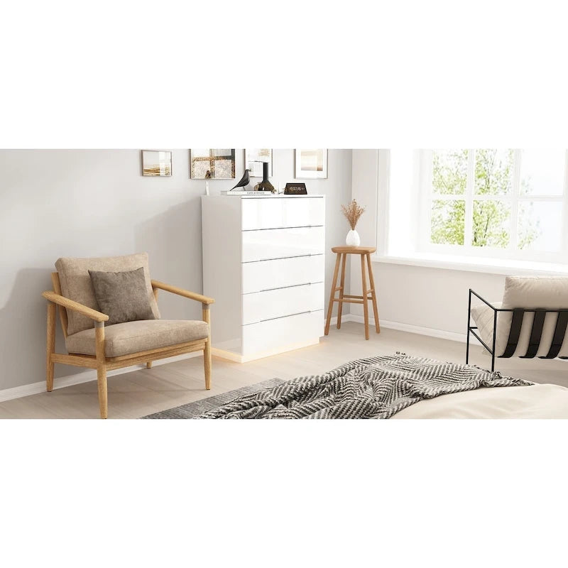 Commode 5 tiroirs avec lumière LED et plateau spacieux