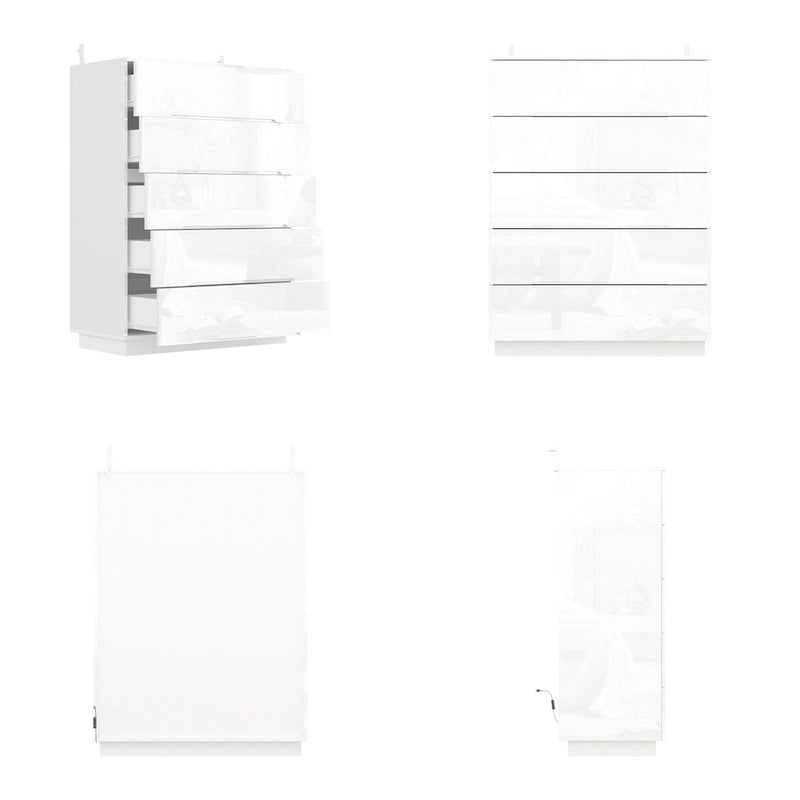 Commode 5 tiroirs avec lumière LED et plateau spacieux