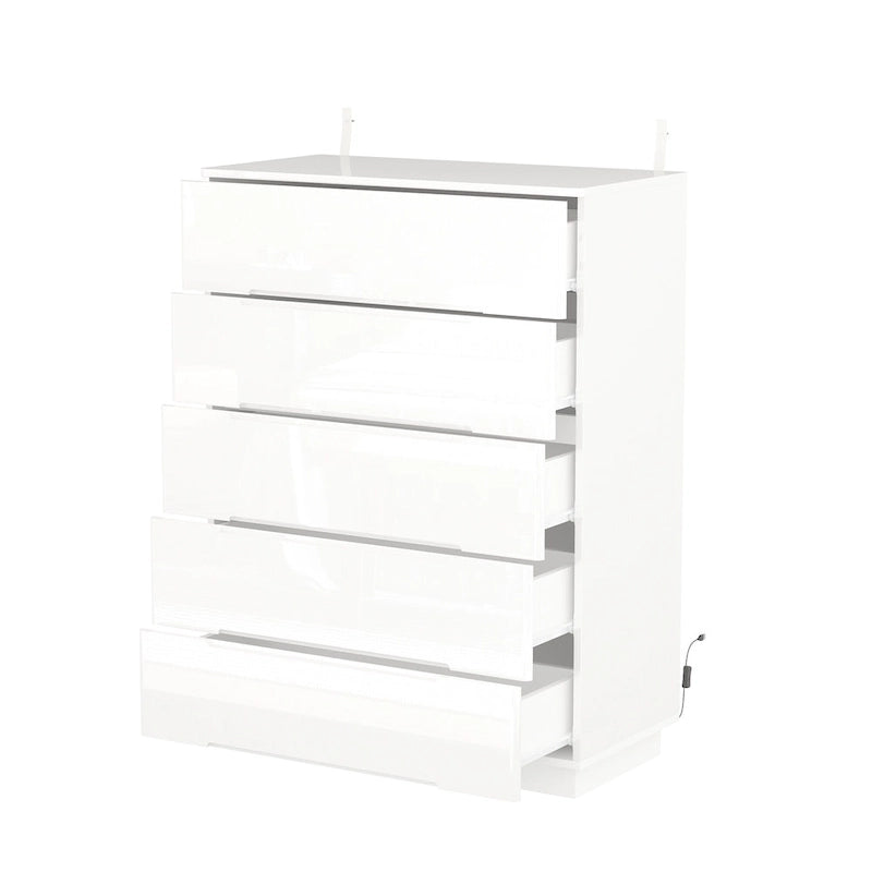 Commode 5 tiroirs avec lumière LED et plateau spacieux