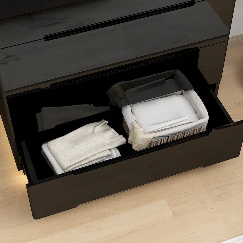 Commode 5 tiroirs avec lumière LED et plateau spacieux