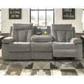 Canapé double inclinable contemporain gris avec table rabattable