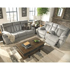 Canapé double inclinable contemporain gris avec table rabattable