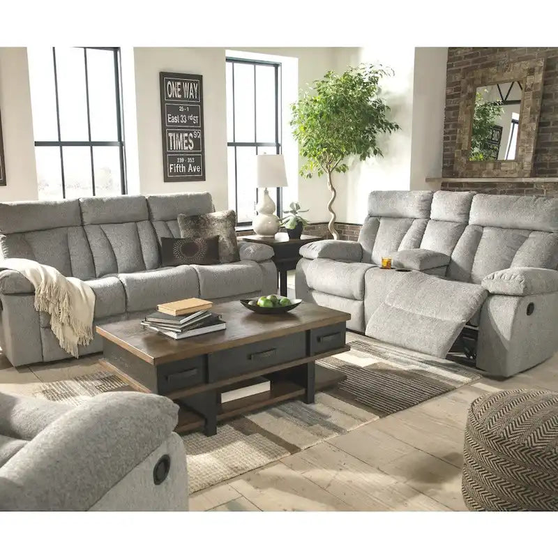 Canapé double inclinable contemporain gris avec table rabattable