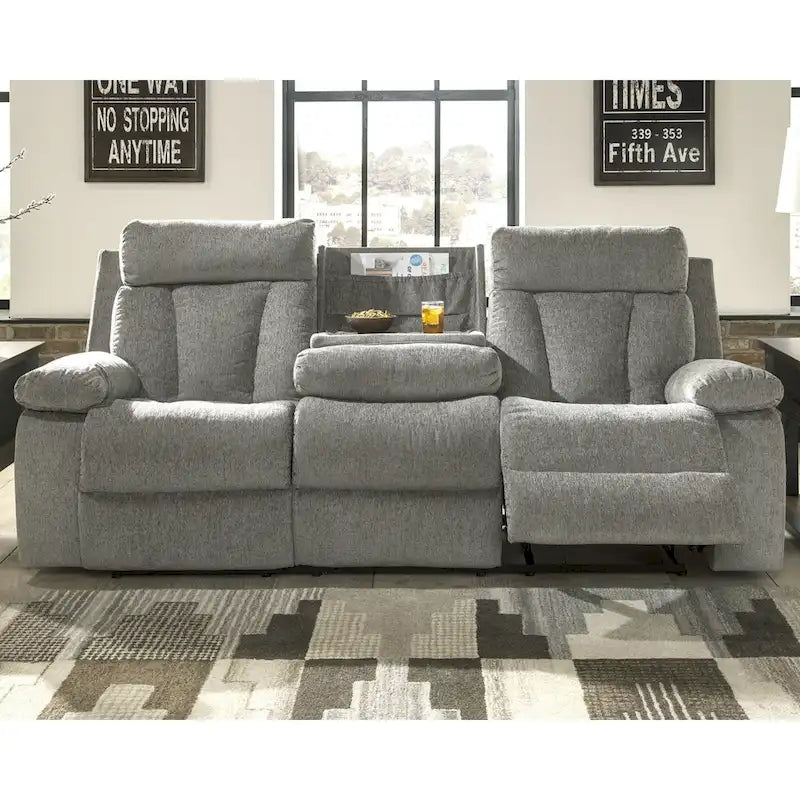 Canapé double inclinable contemporain gris avec table rabattable